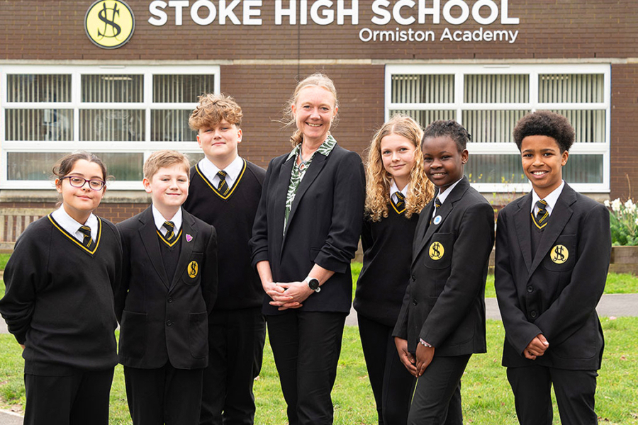 Stoke High students and Principal