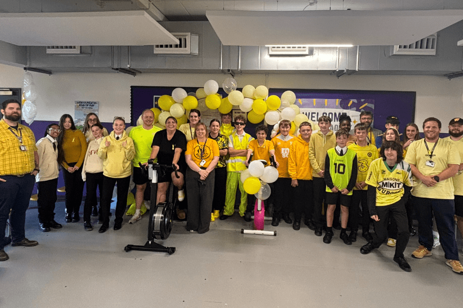 Group of students and staff raising awareness for mental health