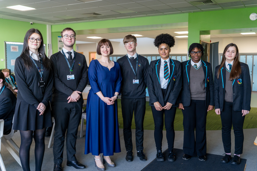 Bridget Phillipson and students from Ormiston Bushfield Academy